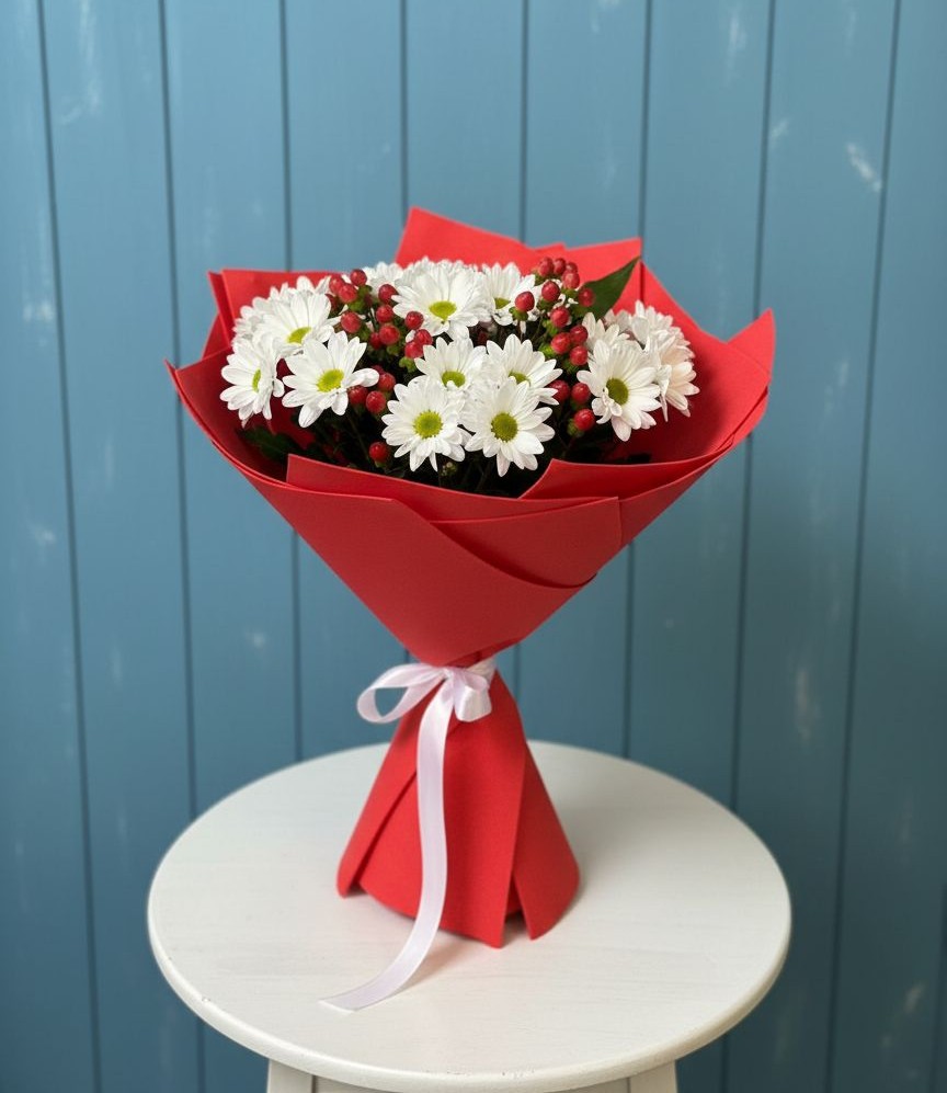 Букет цветов из: Хризантемы в посёлок центральной усадьбы совхоза Синичино