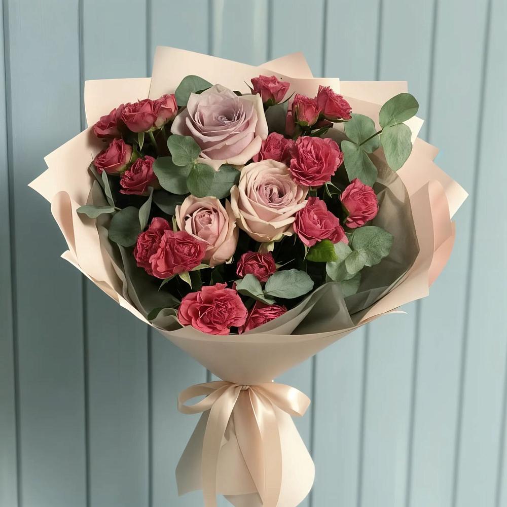 Букет цветов из: Гвоздики и Розы в посёлок центральной усадьбы совхоза Синичино