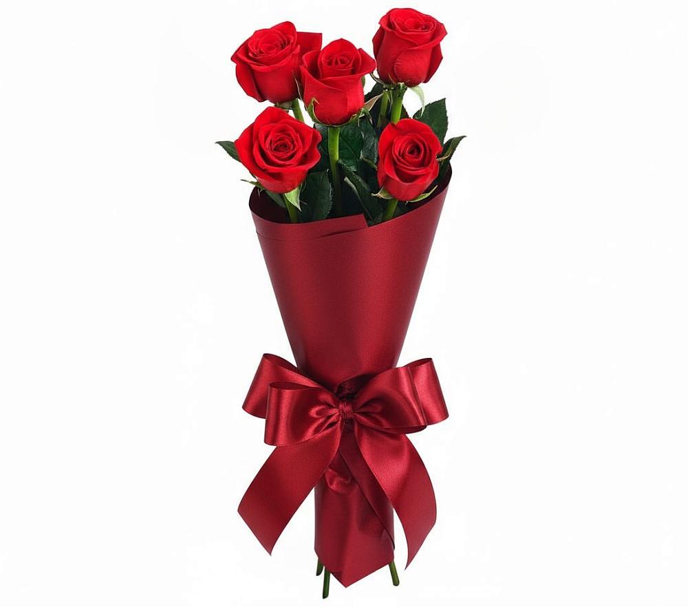 Букет 5 Красных роз Эдлесс Лав в посёлок центральной усадьбы совхоза Синичино
