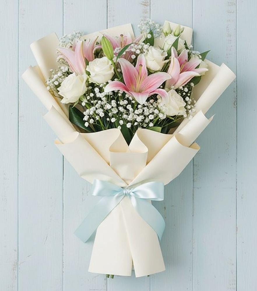 Букет цветов из: Лилии в посёлок центральной усадьбы совхоза Синичино