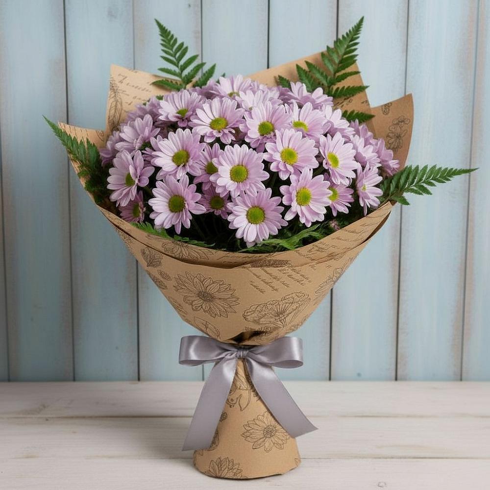 Букет цветов из: Хризантемы в посёлок центральной усадьбы совхоза Синичино