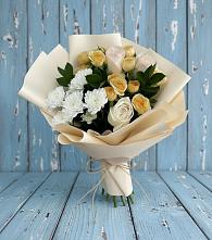 Букет цветов из:  Розы и Хризантемы в посёлок центральной усадьбы совхоза Синичино