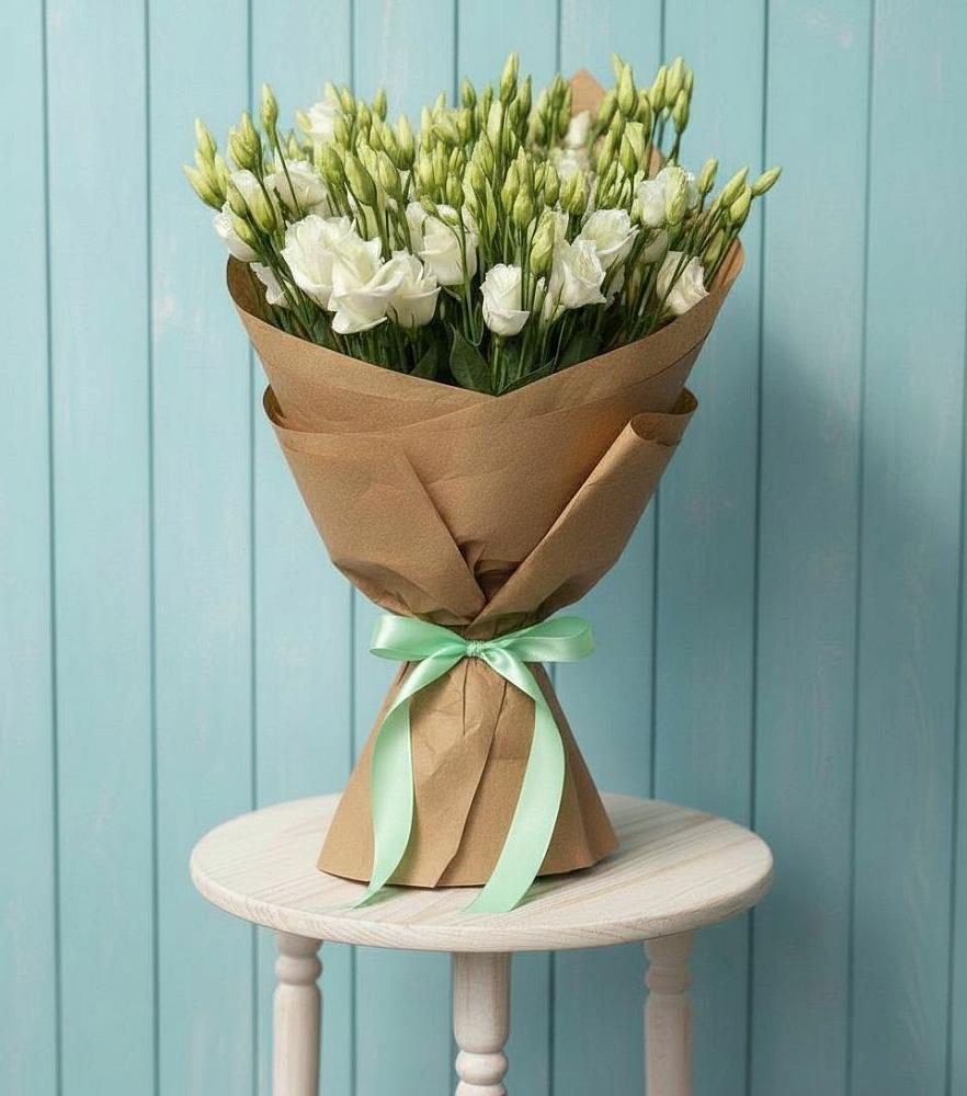 Букет цветов из: Лизиантусы в посёлок центральной усадьбы совхоза Синичино