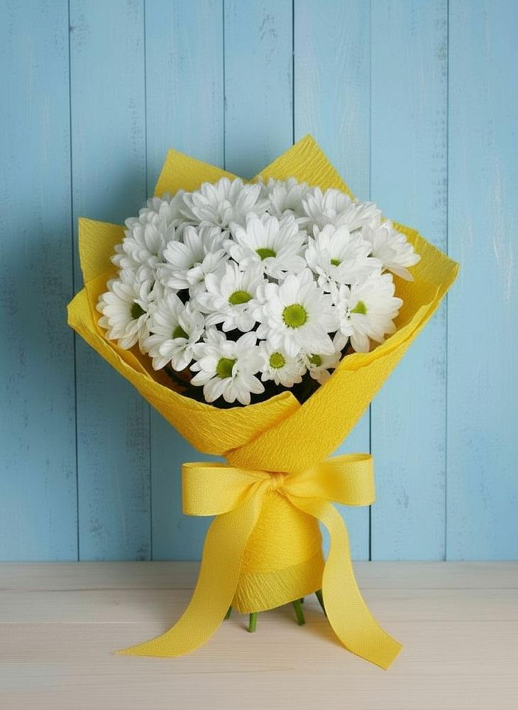 Букет цветов из: Хризантемы в посёлок центральной усадьбы совхоза Синичино