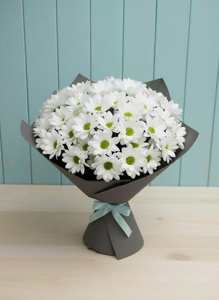 Букет цветов из: Хризантемы в посёлок центральной усадьбы совхоза Синичино