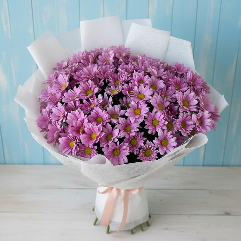 Букет цветов из: Хризантемы в посёлок центральной усадьбы совхоза Синичино