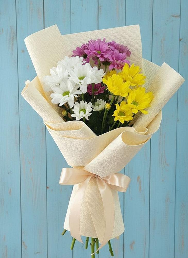 Букет цветов из: Хризантемы в посёлок центральной усадьбы совхоза Синичино