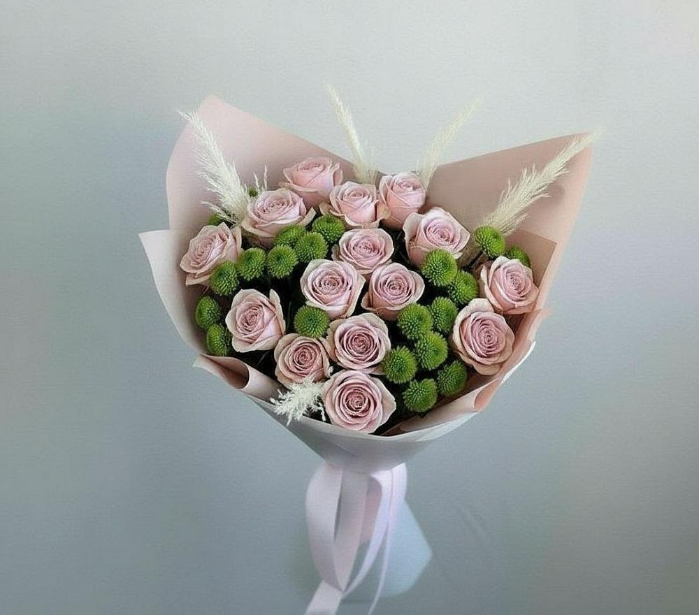 Букет цветов из: Розы и Хризантемы в посёлок центральной усадьбы совхоза Синичино