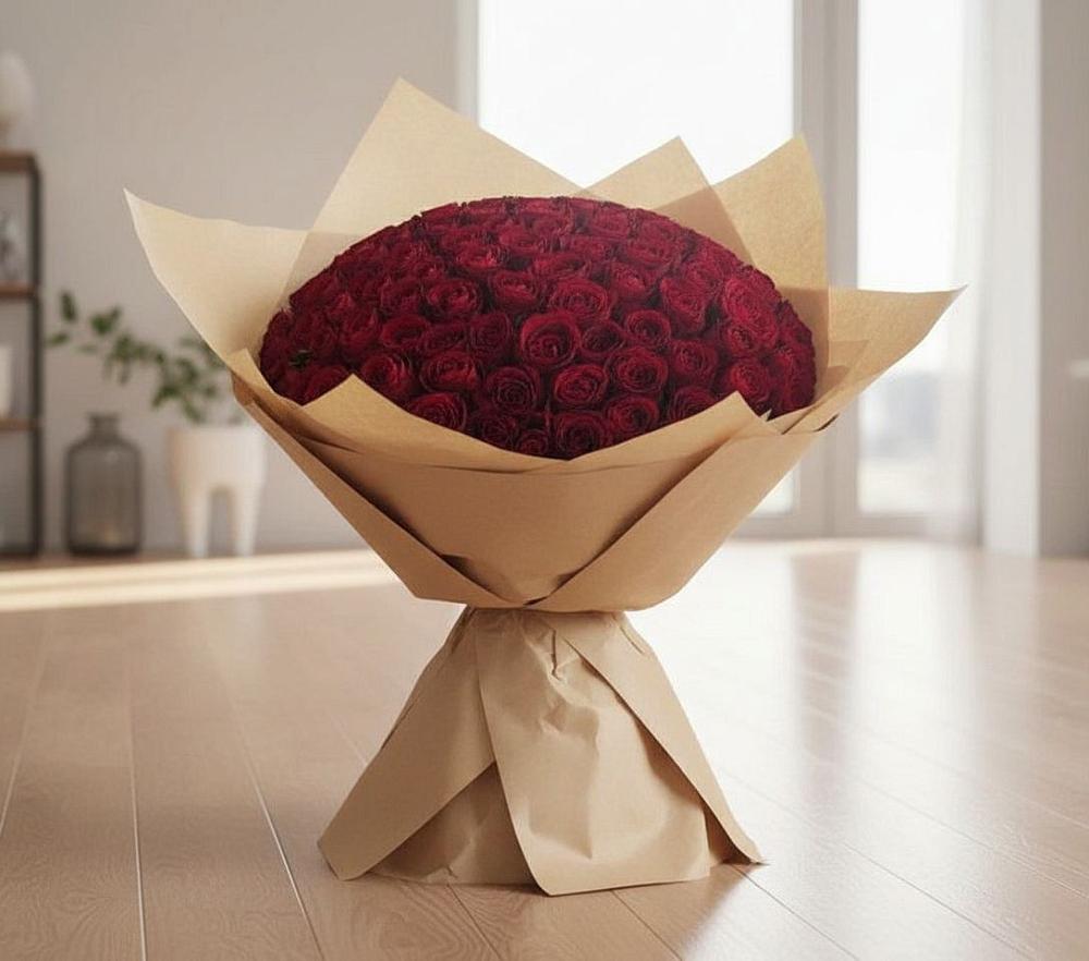 Букет 101 Красная роза в посёлок центральной усадьбы совхоза Синичино