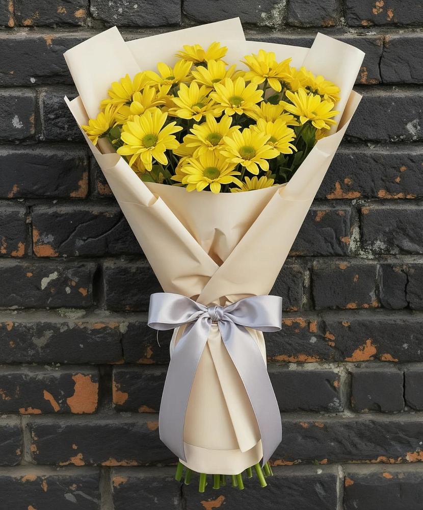 Букет цветов из: Хризантемы в посёлок центральной усадьбы совхоза Синичино