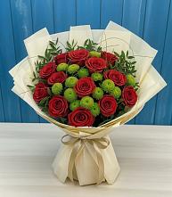 Букет цветов из:  Розы и Хризантемы в посёлок центральной усадьбы совхоза Синичино