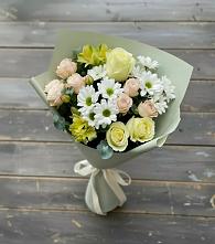 Букет цветов из:  Альстромерии, Розы и Хризантемы в посёлок центральной усадьбы совхоза Синичино