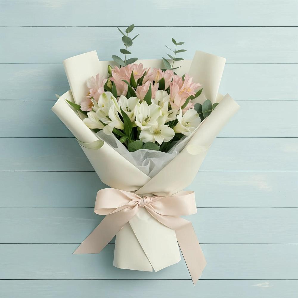 Букет цветов из: Альстромерии в посёлок центральной усадьбы совхоза Синичино