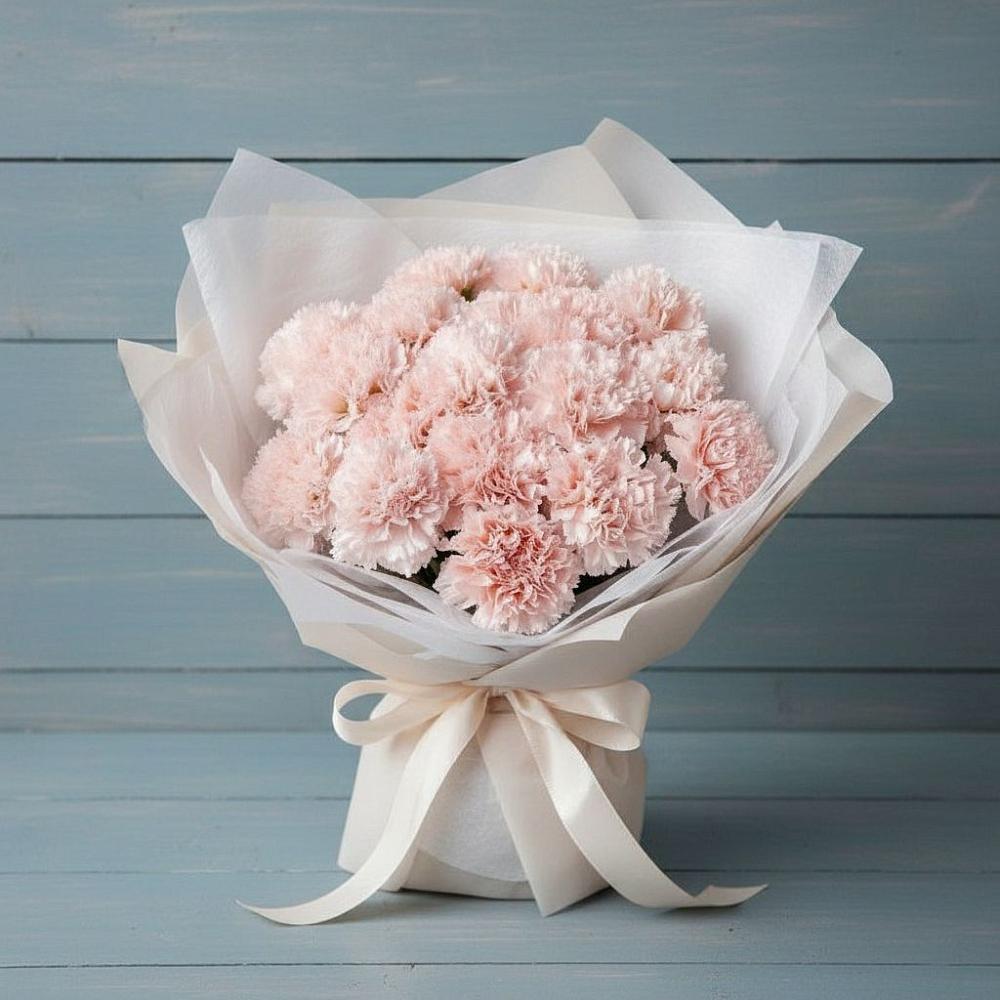 Букет цветов из: Гвоздики в посёлок центральной усадьбы совхоза Синичино