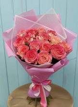 Букет 15 Розовых роз Равель в посёлок центральной усадьбы совхоза Синичино